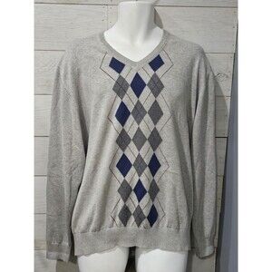 Cutter And Buck Men's L Argyle Sweater V Neck Grey Blue Burgandy
